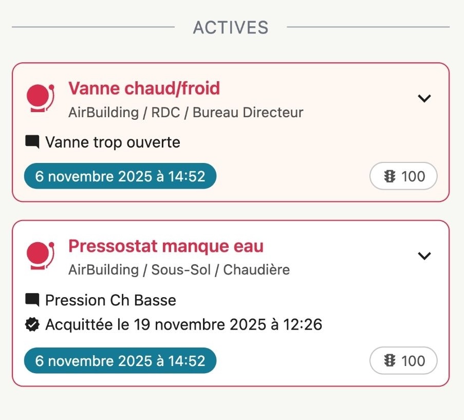 Gestion des alarmes actives