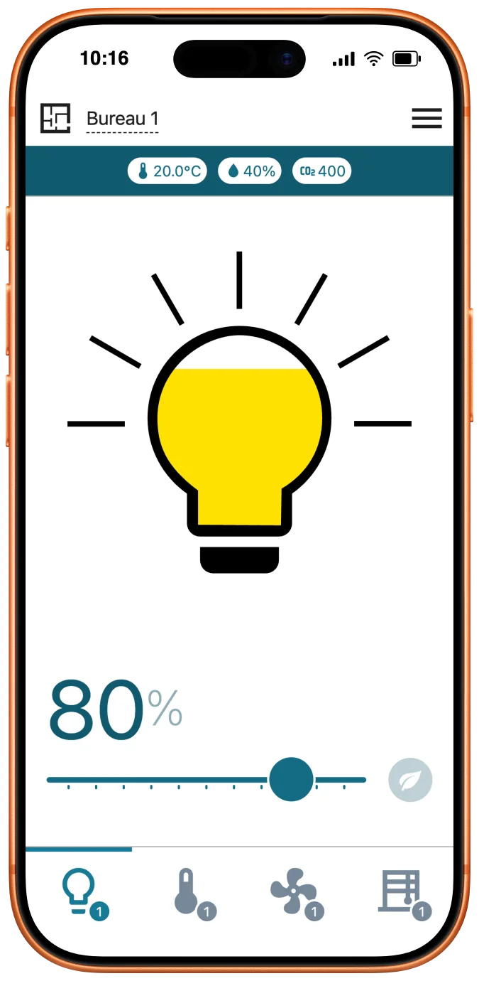 Interface AirBuilding avec 1 lumière — slider simple
